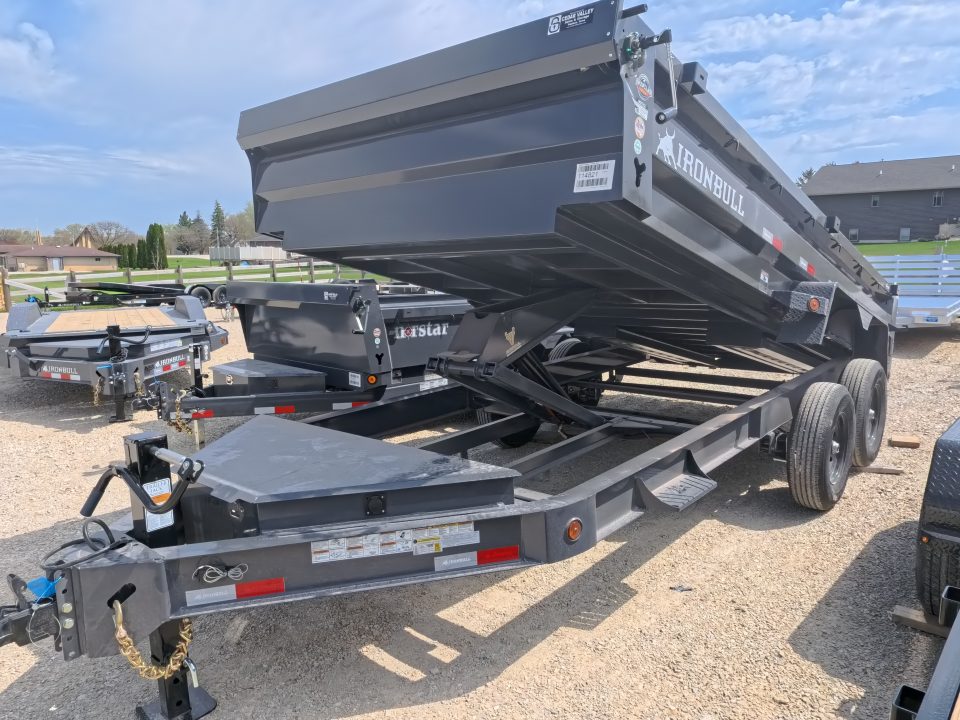 New 2026 Iron Bull 83 x 16 DWB Dump Trailer, Aluminum Ramps, 10 Ply Tires, Elec. Brakes, 2) 7K GVWR Straight Axles