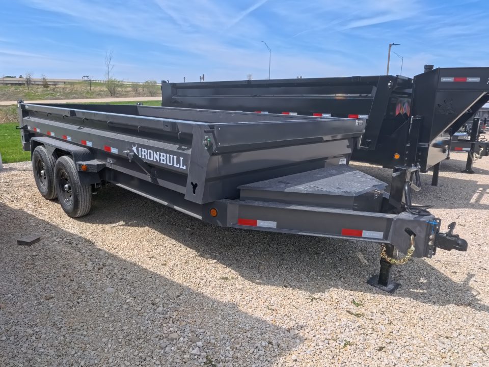 New 2026 Iron Bull 83 x 16 DWB Dump Trailer, Aluminum Ramps, 10 Ply Tires, Elec. Brakes, 2) 7K GVWR Straight Axles