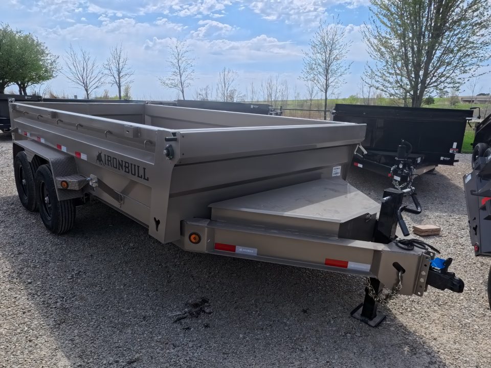 New 2026 Iron Bull 83 x 14 DWB Dump Trailer with 2) 7K GVWR Straight Axles and 2) Fwd. Adj. Electric Brakes, Slide-In Aluminum Ramps