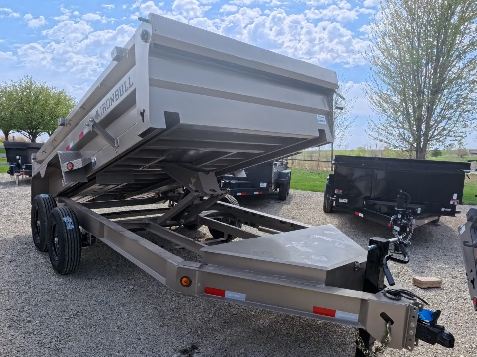 New 2026 Iron Bull 83 x 14 DWB Dump Trailer with 2) 7K GVWR Straight Axles and 2) Fwd. Adj. Electric Brakes, Slide-In Aluminum Ramps