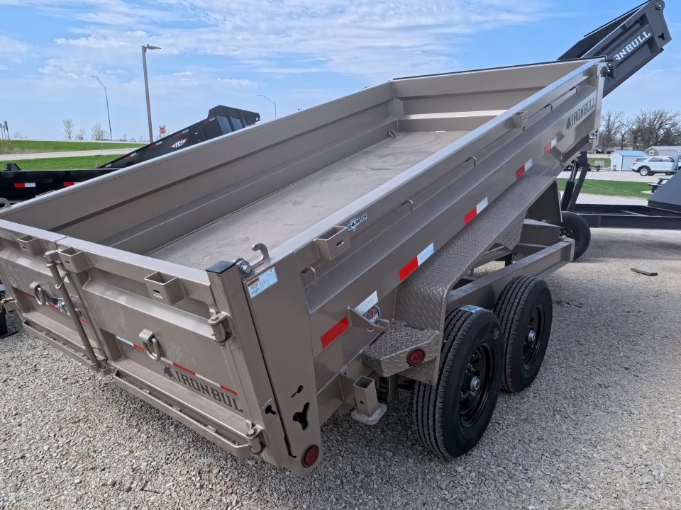 New 2026 Iron Bull 83 x 14 DWB Dump Trailer with 2) 7K GVWR Straight Axles and 2) Fwd. Adj. Electric Brakes, Slide-In Aluminum Ramps