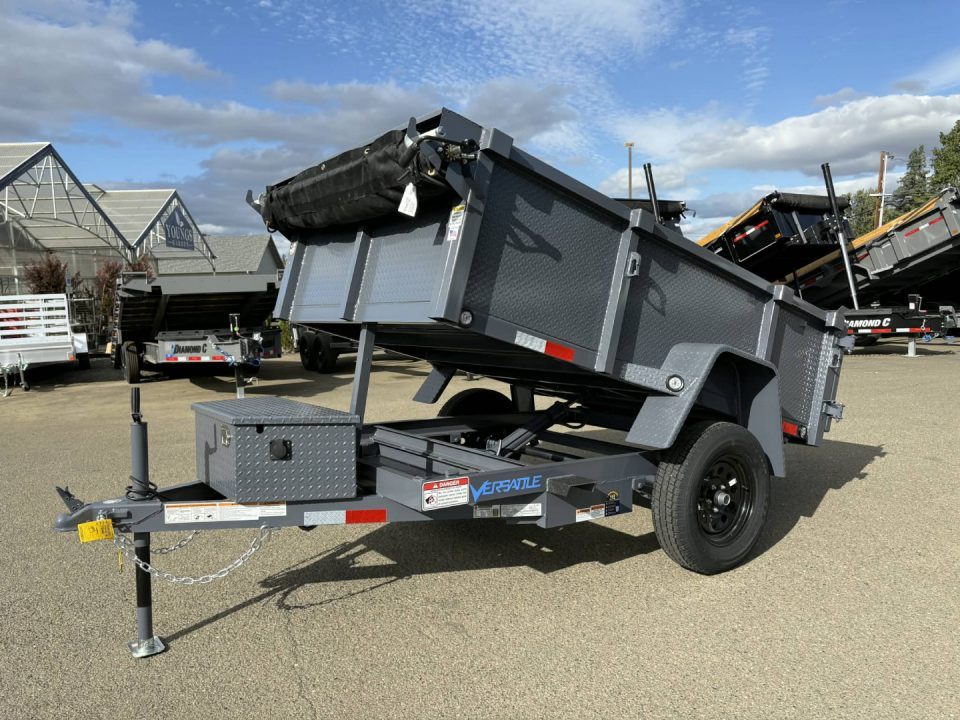 New SALE! MINI DUMP 2026 Versatile PTM58 5' X 8' 3500# SINGLE AXLE TRAILER GRAY