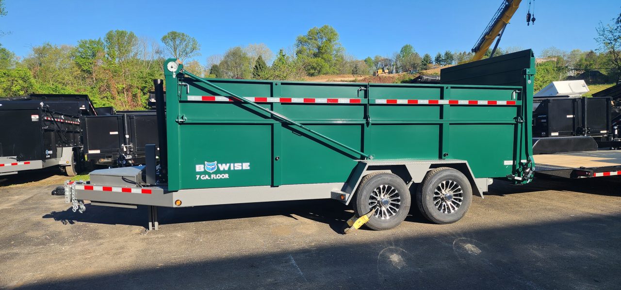 New 7 x 16 DUT15 BWISE Telescopic Ultimate Dump Trailer 15.4K **Green/Gray Frame