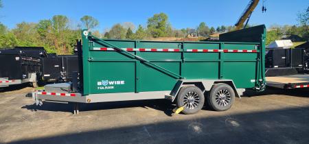 New 7 x 16 DUT15 BWISE Telescopic Ultimate Dump Trailer 15.4K **Green/Gray Frame