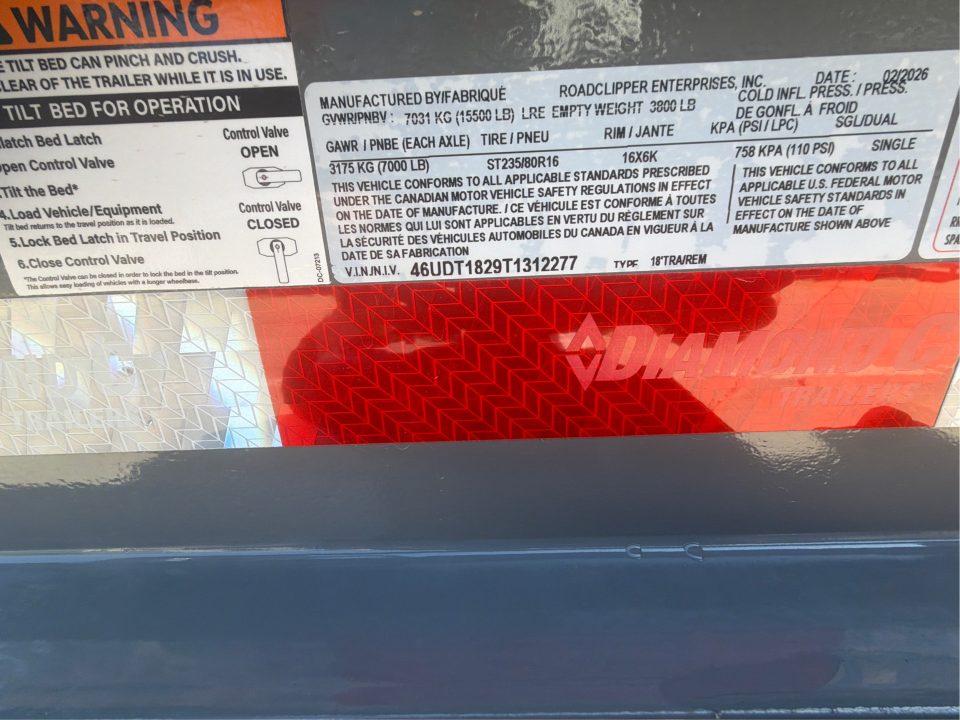 New 2026 Diamond C Trailers HDT207L18X82 7FT X 18FT 15.5K GVW Equipment Trailer