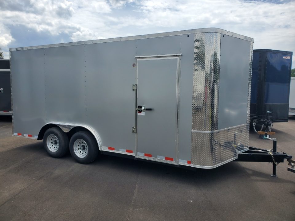 New 2026 Arising 8.5X16 TANDEM AXLE 10000 LB GVWR Cargo / Enclosed Trailer WITH 5200 LB AXLES, 7FT INTERIOR HEIGHT, 8 D RINGS, RAMP FLAP,.080 POLYCORE EXTERIOR, 1 PIECE ALUMINUM ROOF SIDE DOOR STEP AND BARLOCK