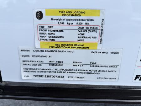 New 2026 Rock Solid Cargo 6X12 Rear Ramp Door 7K Cargo / Enclosed Trailer