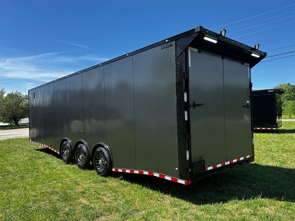 New 8.5x32 Race Trailer-7'6" Interior-Finished Interior-FLAT FRONT-7000lbs Triple Torsions-24ft Awning- HD Ramp- GEN BOX