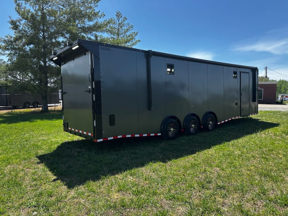 New 8.5x32 Race Trailer-7'6" Interior-Finished Interior-FLAT FRONT-7000lbs Triple Torsions-24ft Awning- HD Ramp- GEN BOX