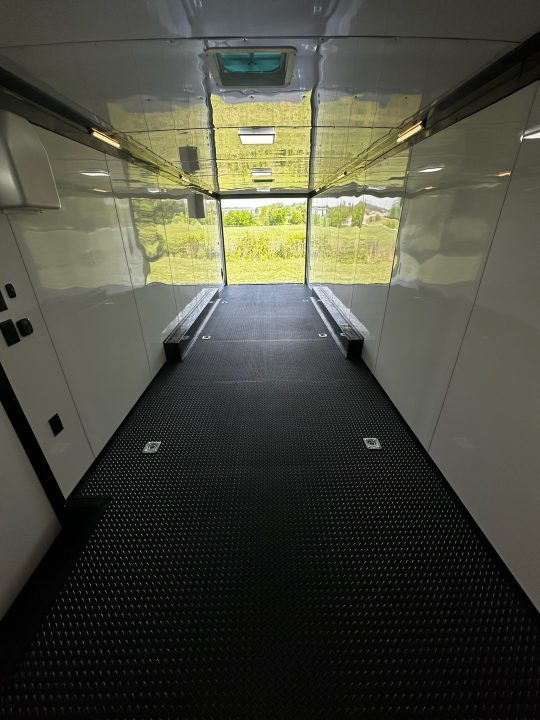 New 8.5x32 Race Trailer-7'6" Interior-Finished Interior-FLAT FRONT-7000lbs Triple Torsions-24ft Awning- HD Ramp- GEN BOX