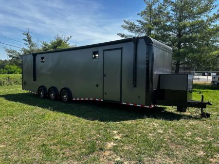 New 8.5x32 Race Trailer-7'6" Interior-Finished Interior-FLAT FRONT-7000lbs Triple Torsions-24ft Awning- HD Ramp- GEN BOX