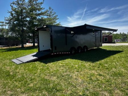 New 8.5x32 Race Trailer-7'6  Interior-Finished Interior-FLAT FRONT-7000lbs Triple Torsions-24ft Awning- HD Ramp- GEN BOX