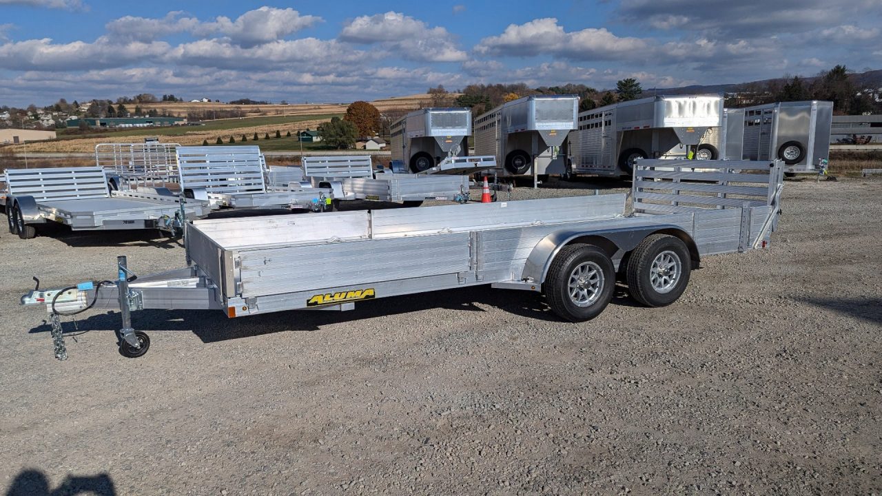 New 2027 Aluma 6'9" x 18 SR Utility Trailer w/ Side Ramps, Solid Rear Sides & Bi-Fold Gate