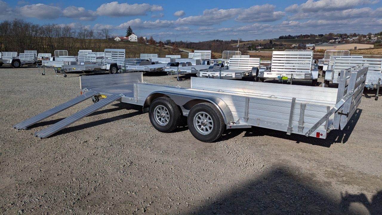 New 2027 Aluma 6'9" x 18 SR Utility Trailer w/ Side Ramps, Solid Rear Sides & Bi-Fold Gate