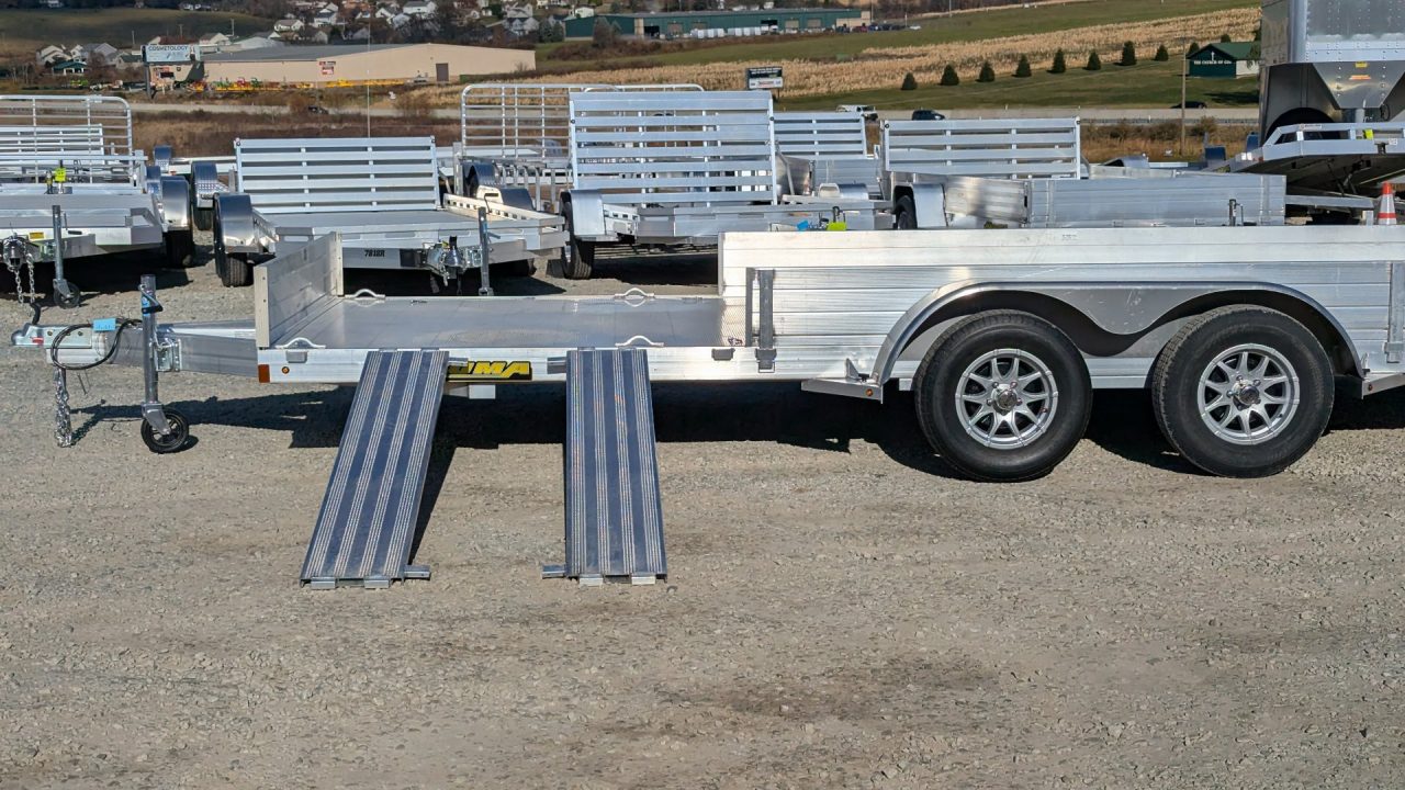 New 2027 Aluma 6'9" x 18 SR Utility Trailer w/ Side Ramps, Solid Rear Sides & Bi-Fold Gate