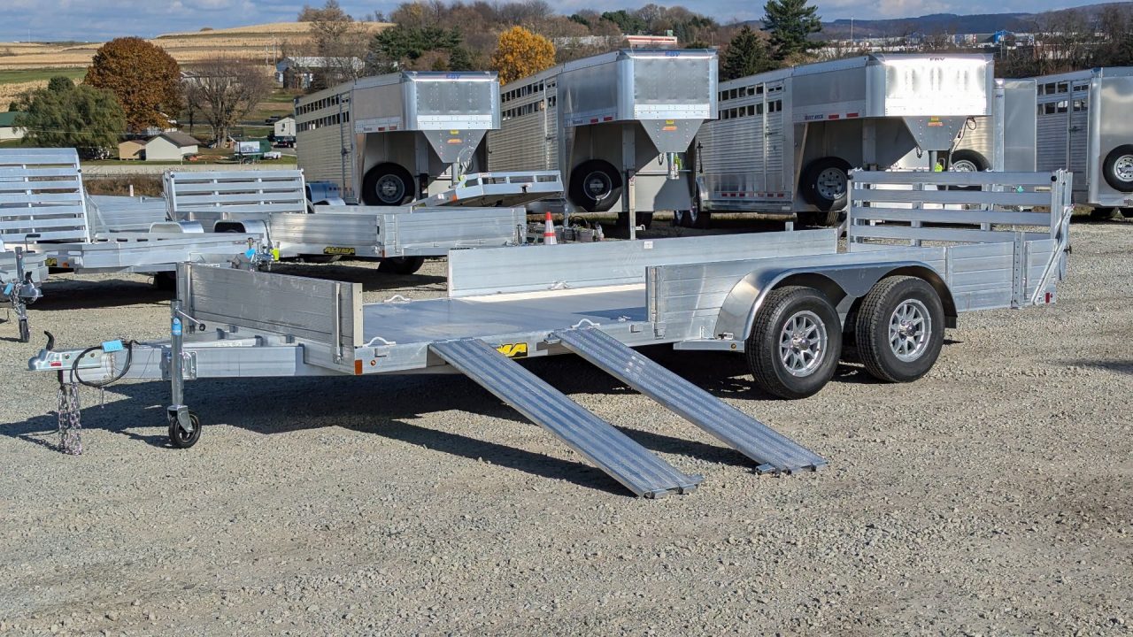 New 2027 Aluma 6'9" x 18 SR Utility Trailer w/ Side Ramps, Solid Rear Sides & Bi-Fold Gate