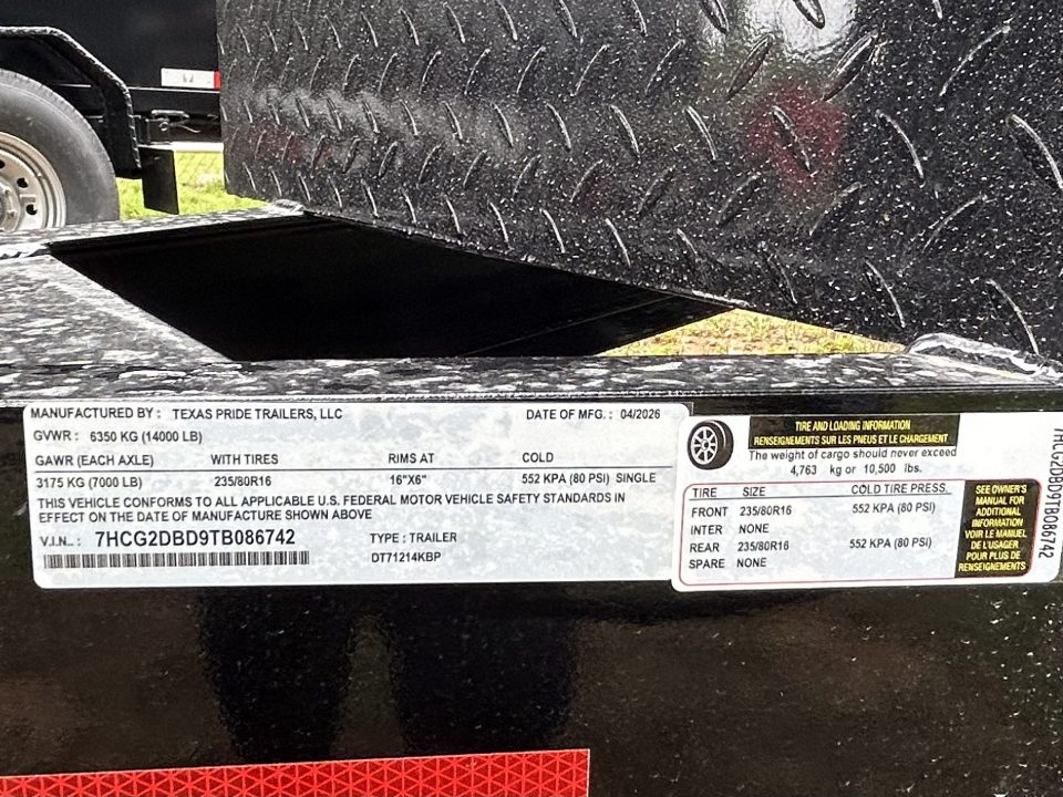New 2026 Texas Pride Trailers 7x12x2 Tandem Axles Dump Trailer -7k Axles- Equipment Ramps