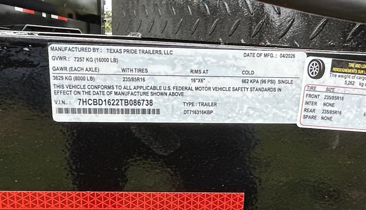 New 2026 Texas Pride Trailers 7x16x3 Tandem Axles Dump Trailer-8K-UPGRADES!!