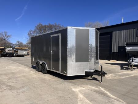 Used LIKE NEW 2025 Titanium 8.5x16 +2’V TALL 7’ Enclosed Rear Ramp Car Hauler Cargo Trailer