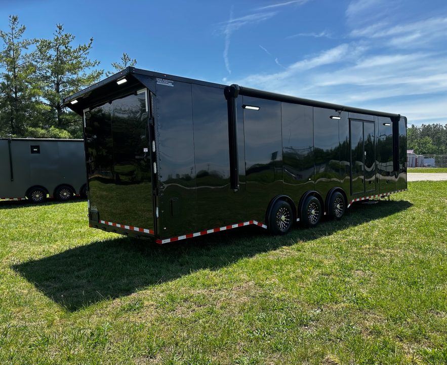 New 2026 Rock Solid Cargo 8.5x34 Bathroom/Race Trailer- Finished Interior-FLAT FRONT-7000LB Triple Torsion - 4X6 Escape Door - 25ft Awning