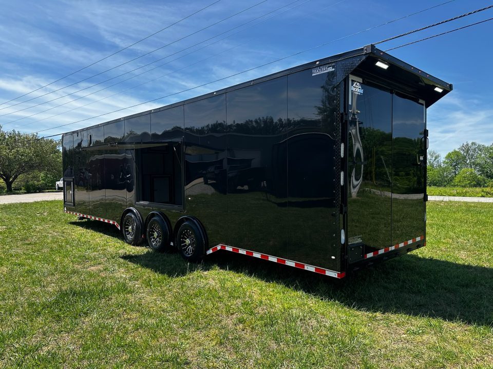 New 2026 Rock Solid Cargo 8.5x34 Bathroom/Race Trailer- Finished Interior-FLAT FRONT-7000LB Triple Torsion - 4X6 Escape Door - 25ft Awning