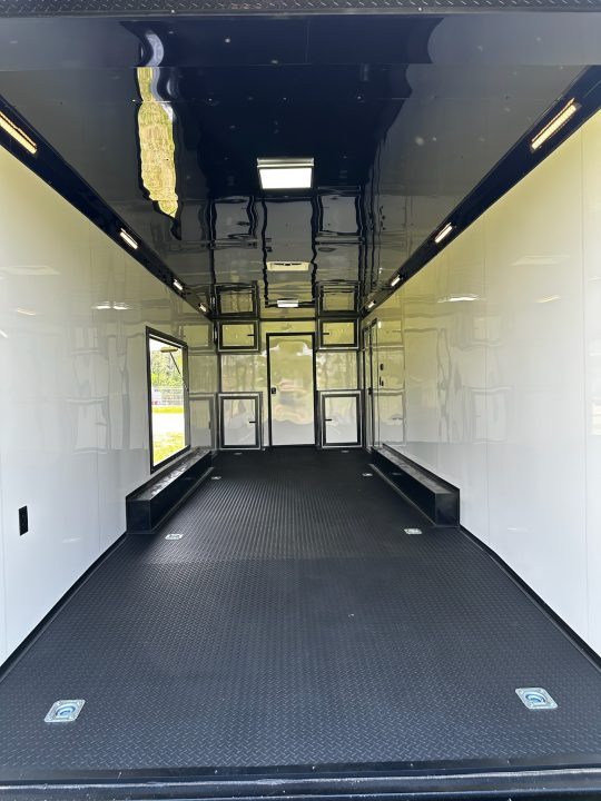 New 2026 Rock Solid Cargo 8.5x34 Bathroom/Race Trailer- Finished Interior-FLAT FRONT-7000LB Triple Torsion - 4X6 Escape Door - 25ft Awning
