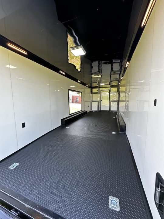 New 2026 Rock Solid Cargo 8.5x34 Bathroom/Race Trailer- Finished Interior-FLAT FRONT-7000LB Triple Torsion - 4X6 Escape Door - 25ft Awning