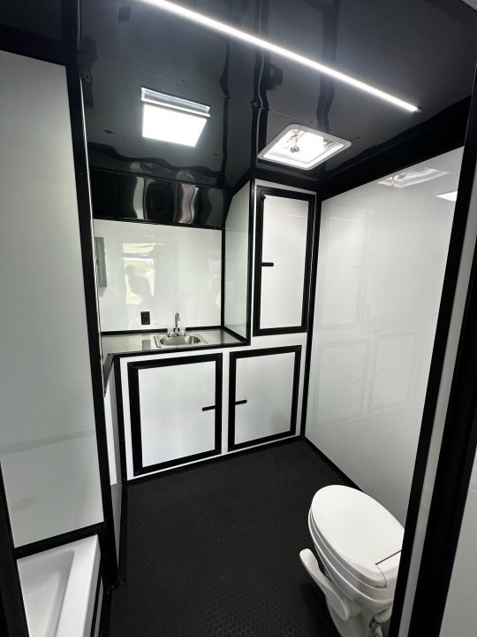 New 2026 Rock Solid Cargo 8.5x34 Bathroom/Race Trailer- Finished Interior-FLAT FRONT-7000LB Triple Torsion - 4X6 Escape Door - 25ft Awning
