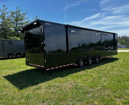New 2026 Rock Solid Cargo 8.5x34 Bathroom/Race Trailer- Finished Interior-FLAT FRONT-7000LB Triple Torsion - 4X6 Escape Door - 25ft Awning