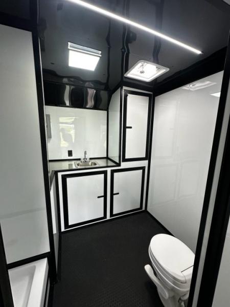 New 2026 Rock Solid Cargo 8.5x34 Bathroom/Race Trailer- Finished Interior-FLAT FRONT-7000LB Triple Torsion - 4X6 Escape Door - 25ft Awning