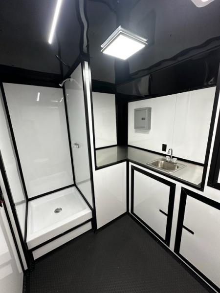 New 2026 Rock Solid Cargo 8.5x34 Bathroom/Race Trailer- Finished Interior-FLAT FRONT-7000LB Triple Torsion - 4X6 Escape Door - 25ft Awning