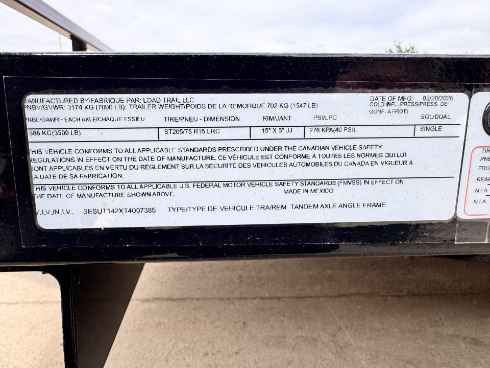 New 2026 Load Trail 7-14 Tandem Axle Ramp Gate Utility 7K GVWR