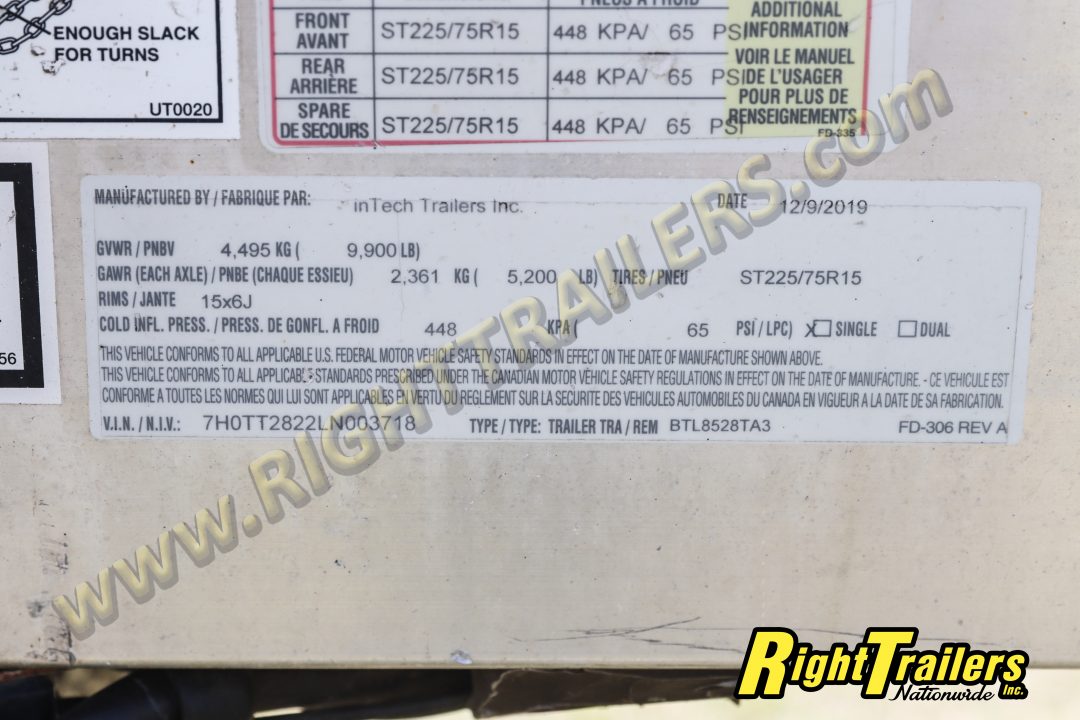 Used 2020 8.5X28 inTech RACE TRAILER