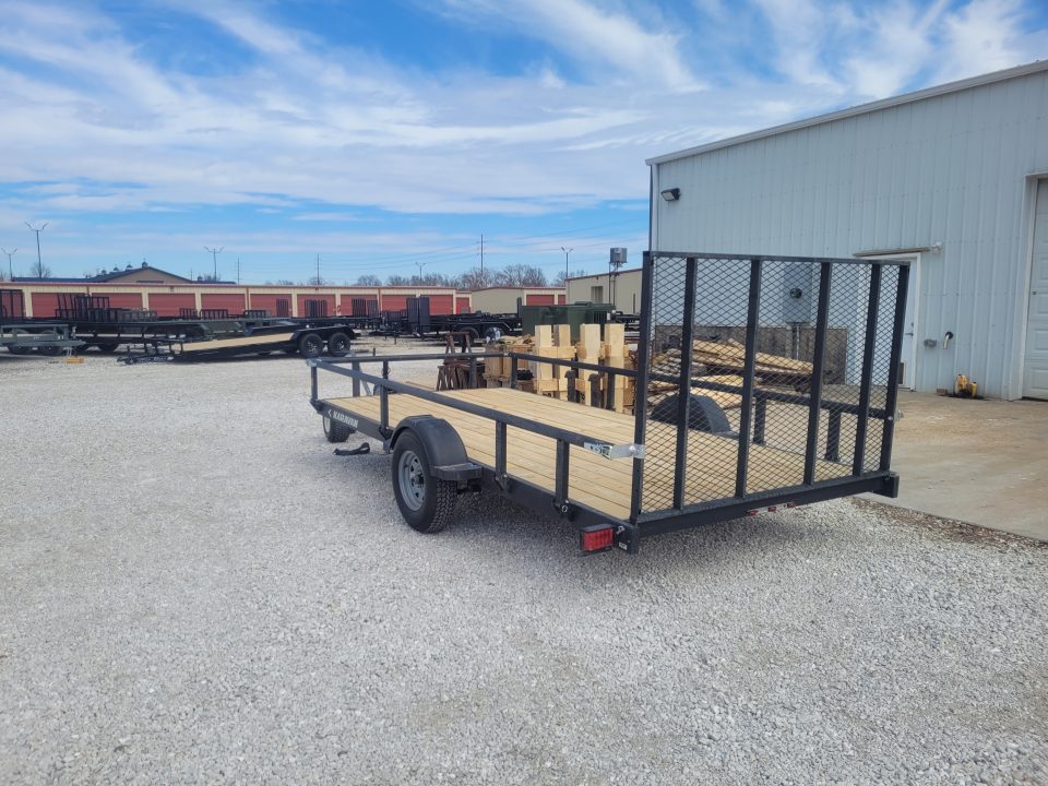 New 2026 Karavan 7x14 SA Straight Deck , Pivoting rails with 4' mesh gate, 35k axle Utility Trailer