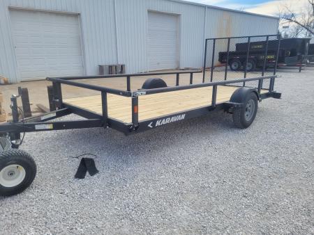 New 2026 Karavan 7x14 SA Straight Deck , Pivoting rails with 4' mesh gate, 35k axle Utility Trailer