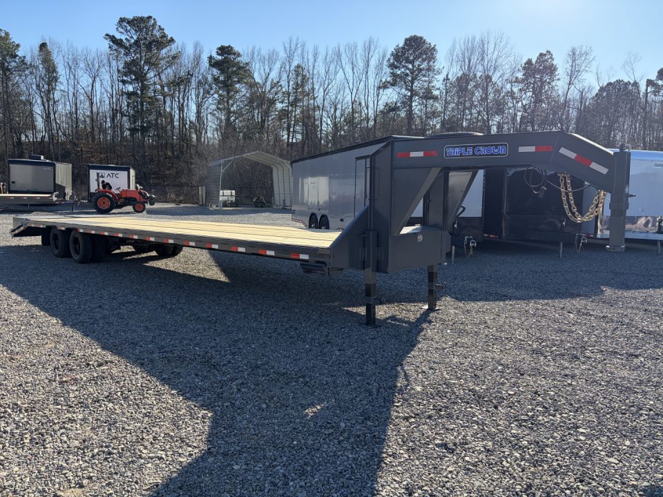 New 2026 Triple Crown Heavy Duty 30' Gooseneck Equipment Trailer, 25K GVWR, Mega Ramps, Spare