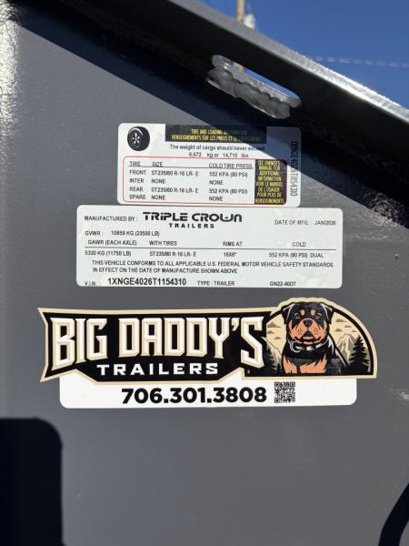 New 2026 Triple Crown Heavy Duty 30' Gooseneck Equipment Trailer, 25K GVWR, Mega Ramps, Spare