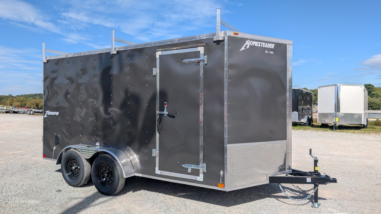 New 2026 Homesteader 7x16 Intrepid V-Nose Contractor Cargo Trailer w/ Ramp Door & Ladder Rack