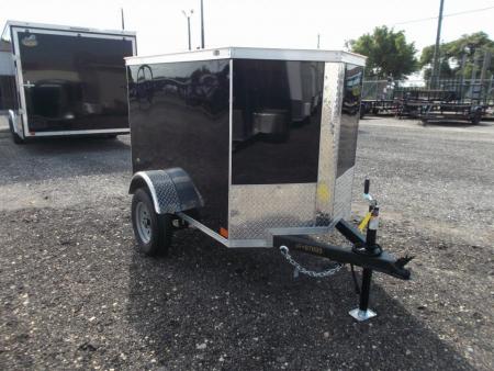 New 2026 Covered Wagon Trailers 4x6 Single Axle Cargo Trailer / Enclosed Trailer / LEDs / .030 Black Semi-Screwless Exterior / Bed Lined Frame and Tongue