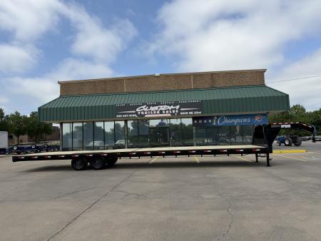 New #144246 2026 MP CUSTOM 40 X 102 TANDEM AXLE 14K FLATBED GOOSENECK W/ SLIDE IN RAMPS