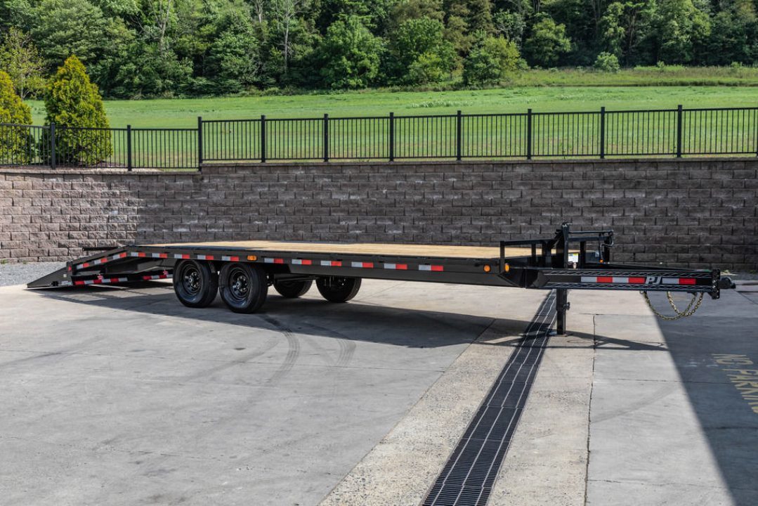 New PJ Trailers 24' I-Beam Deck Over with Monster Ramps (F8)