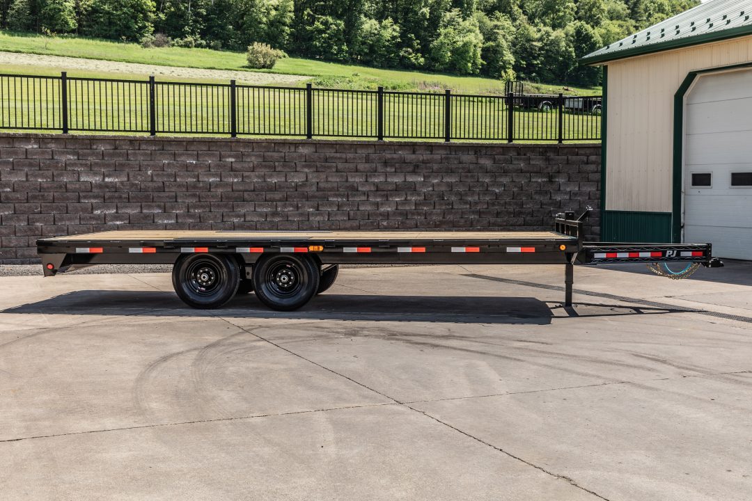 New PJ Trailers 20' I-Beam Deck Over with Slide in Ramps (F8)