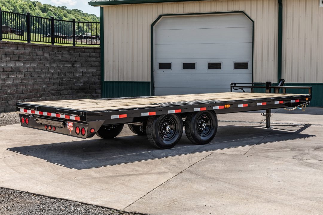 New PJ Trailers 20' I-Beam Deck Over with Slide in Ramps (F8)
