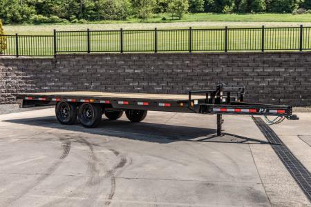 New PJ Trailers 20' I-Beam Deck Over with Slide in Ramps (F8)