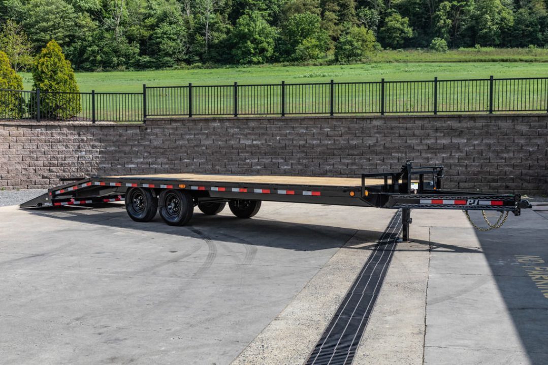 New PJ Trailers 24' I-Beam Deck Over with Monster Ramps (F8)