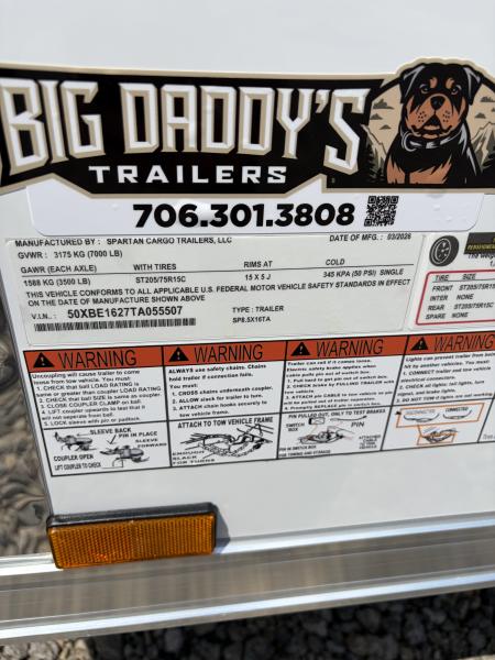 New 2026 Spartan Cargo 8.5x16 Enclosed Trailer, Pro-Series, Preferred Package, 7K GVWR, Polycor, 7' Interior, Tube Cross Members
