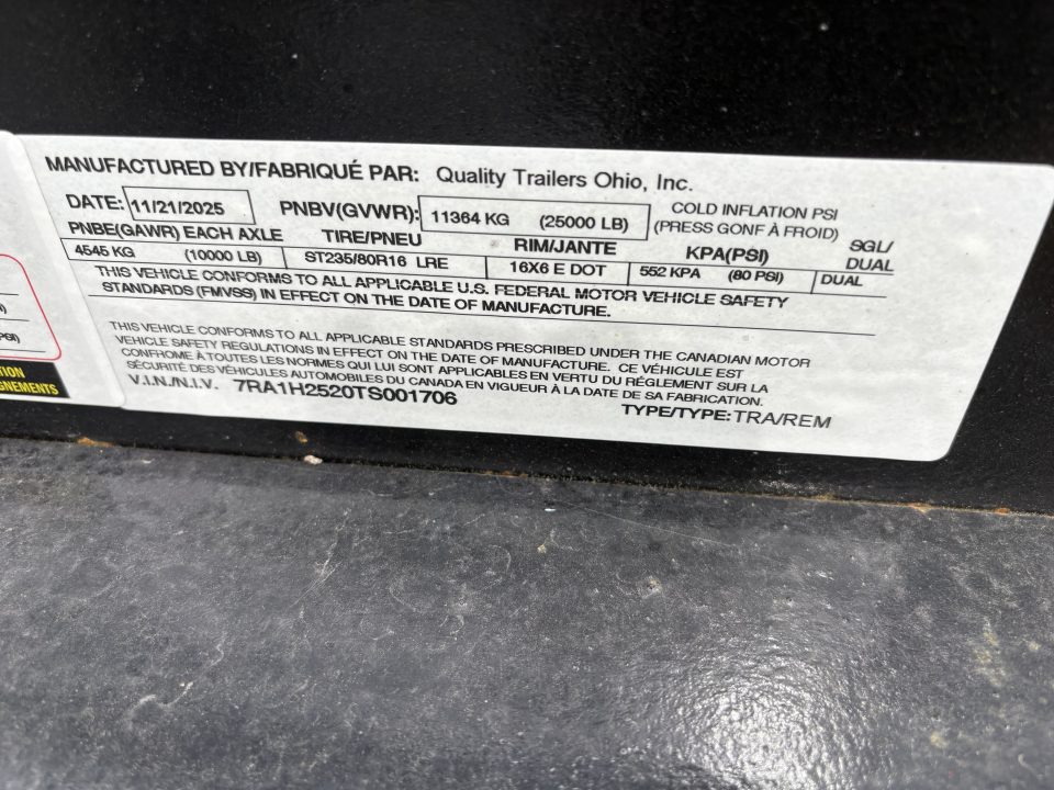 New 2026 Quality Trailers 25' 25K Dually Tandem Deckover Trailer