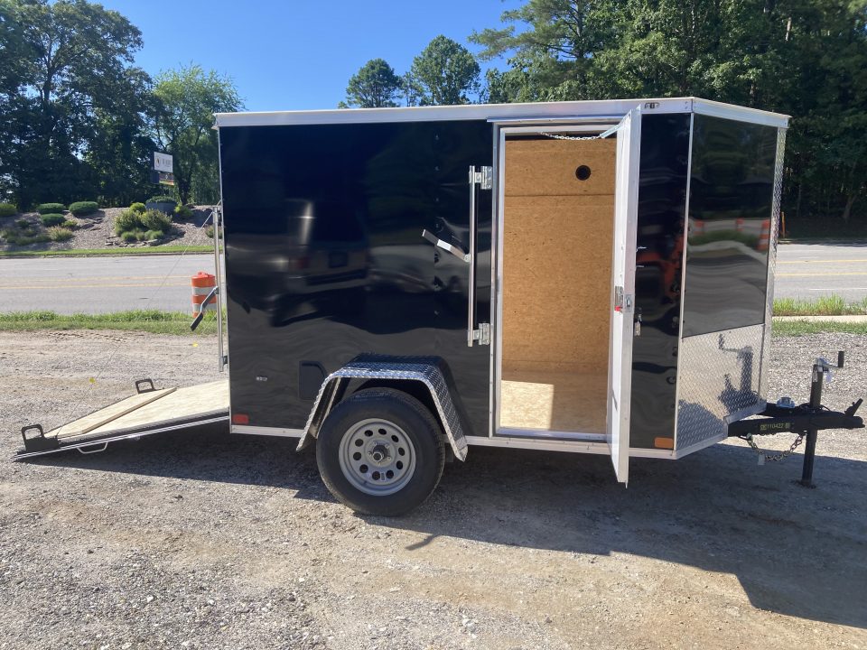 New 2026 Covered Wagon Trailers 5x8SA Cargo / Enclosed Trailer / Ramp Rear Door / Side Door w/ Bar Lock / .080 Black Polycore Siding / 66.5" Interior Heightt