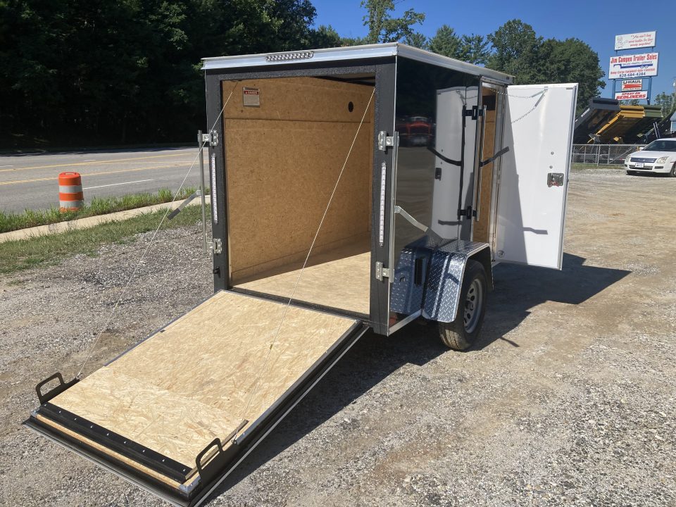 New 2026 Covered Wagon Trailers 5x8SA Cargo / Enclosed Trailer / Ramp Rear Door / Side Door w/ Bar Lock / .080 Black Polycore Siding / 66.5" Interior Heightt