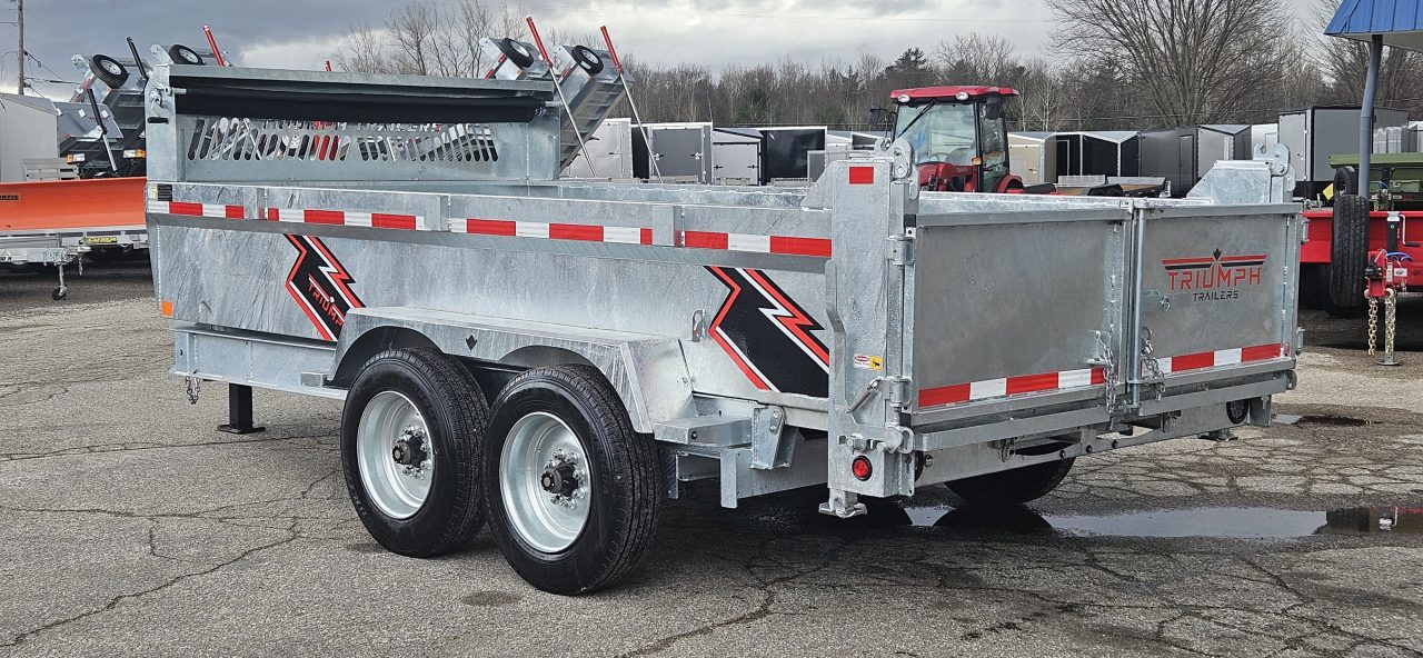 New 82" X 14' GALVANIZED DUMP 8 K AXLES HYDRAULIC POWER JACK SPARE TIRE INCLUDED 2026 TRIUMPH